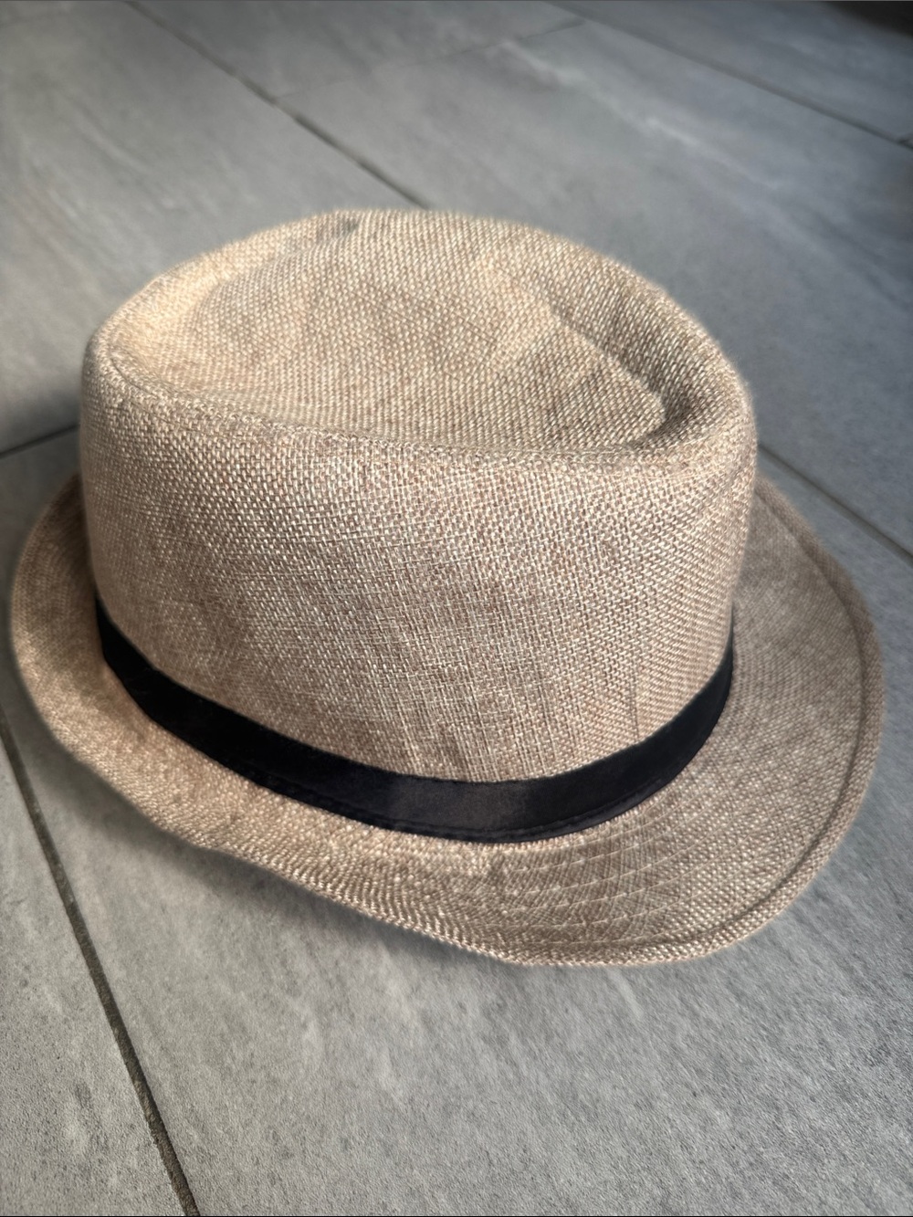 Men's Tan Straw Fedora with Black Band